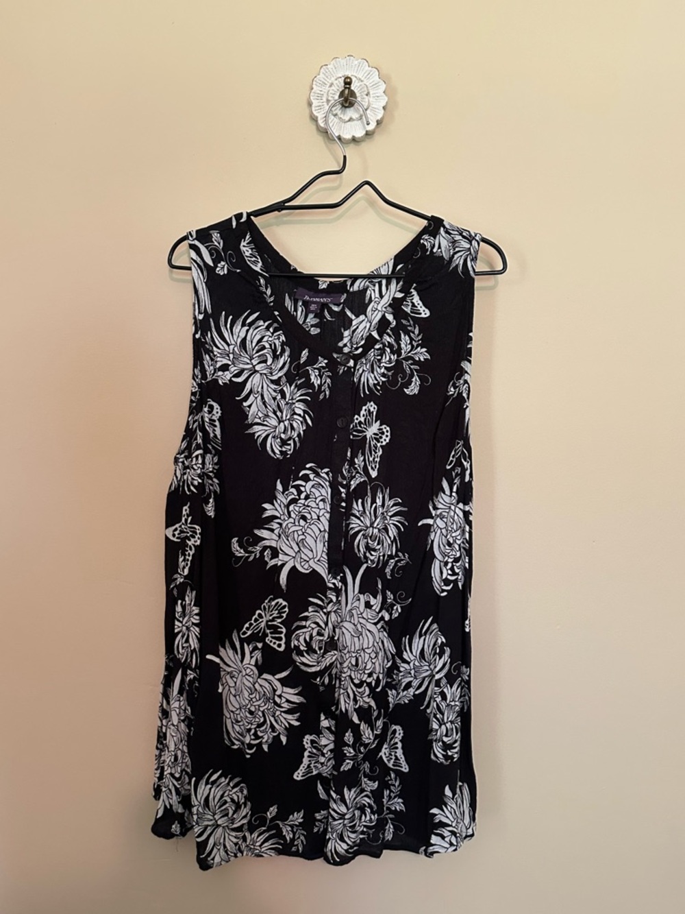 Roaman's Black Tunic with White Floral Print